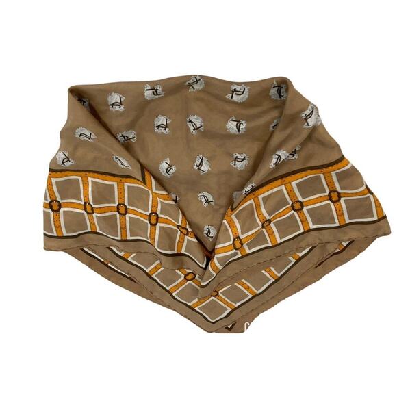 Equestrian Horse Print Square Scarf – Brown Western Boho Chic - Picture 3 of 3